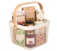 Panier Relaxdays avec poignées pour vêtements & déco, coloris au choix | Acier et bois, panier à ustensiles, dimensions : H x L x P = 17,5 x 26 x 24,5 cm