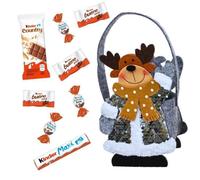 Panier Renne de Noël garni d'un assortiment de 30 chocolats Kinder Schokobons, mini Bueno, Maxi & Country | Panier feutrine gris