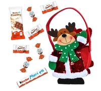 Panier Renne de Noël garni d'un assortiment de 30 chocolats Kinder Schokobons, mini Bueno, Maxi & Country | Panier feutrine rouge