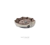 Panier rond avec coussin amovible en velours - Beige et marron - D 60 cm - Gamme Patchy