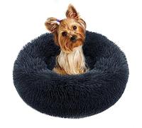 Panier Rond Chien Coussin - Chat Panier Donut Chat Lit pour Chien Lavable Anti Dérapant - Rond en Peluche Animal De Compagnie Lit Coussin [S-50 cm Ø, Gris Foncé]