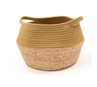 Panier rond ""Cosy"" en coton et jacinthe - Bronze - D 27 x H 23 cm