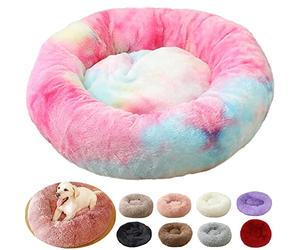 Panier Rond Donut pour Chat et Chien - Lit Confortable, Lavable et Moelleux pour Animaux - Coussin Rond (50cm, Rainbow)