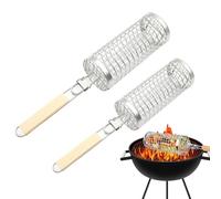 Panier rond pour barbecue - Outil à rouler pour légumes en acier inoxydable pour crevettes frites et légumes - Parfait pour les amateurs de cuisine en plein air et de barbecue dans le jardin