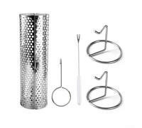 Panier rotatif en acier inoxydable pour une cuisson uniforme - Grille de barbecue portable avec crochet et fourchette pour le camping, les légumes, les fruits de mer, la viande (argent, 9 x 20 cm/9 x