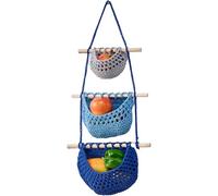 Panier suspendu à 3 niveaux en corde de coton et structure en bois, organisateur de rangement pour fruits et légumes marron, réglable et amovible, gain de place, décoration champêtre
