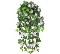 Panier suspendu à base de soie avec motif Morning Glory et 18 unités florales pour salon, entrée ou cage d'escalier (G)