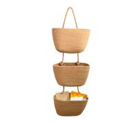 Panier Suspendu a Suspendre Au-dessus de la Porte,3 Niveaux en Corde de Coton Tissée,Sac de Rangement Mural,Panier de Décoration Murale Bohème pour Salle de Bain,Cuisine,Chambre,Salle de Jeux,Salon