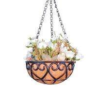 Panier suspendu d'extérieur - Pots suspendus de 25,4 cm avec doublure en noix de coco | Support de rond en métal, pots de fleurs d'extérieur pour terrasse, pelouse, jardin
