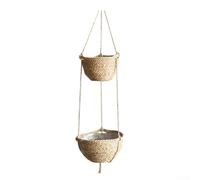 Panier suspendu d'intérieur avec technique tissée traditionnelle utilisant des fibres végétales pour un langage visuel constant et une utilité fonctionnelle (couleur naturelle)