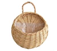 Panier suspendu en osier conçu pour montage mural avec aspect traditionnel pour balcon, couloir, salle à manger et décoration d'étude (beige, taille L)