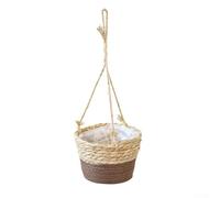 Panier suspendu tissé à la main pour plantes d'intérieur et d'extérieur en utilisant de la paille naturelle et de la corde de chanvre pour un style rustique de maison et de jardin (marron)