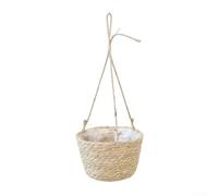 Panier suspendu tissé axé sur les plantes pour installations suspendues d'intérieur et supports de plafond extérieurs avec cintres en corde de chanvre et structure en paille (couleur primaire)