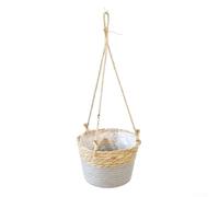 Panier suspendu tissé axé sur les plantes pour installations suspendues intérieures et extérieures avec cintres en corde de chanvre et structure en paille (gris)
