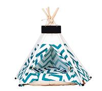 Panier tipi pour chien et chat - Lit doux pour chiens de petite et moyenne taille - Avec coussin assorti et tableau nominatif (géométrie verte)
