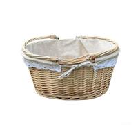 Panier tissé prêt à l'emploi avec construction en paille et support en rotin avec poignées de transport spécialement conçues pour la logistique de pique-nique (marguerite)