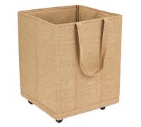 Panier Toile Jute Naturel à roulettes pivotantes 45x45x50 cm 100 litres, Sac à buches, Rangement à la maison