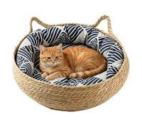 Panier Tressé pour Chat,Nids Naturels, Lavables, Respirants, Portables | Corbeille Lit pour Chat avec Coussin - Conçu pour la Maison : Salon Chambre près du Canapé de la Table ou du Chevet