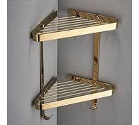 Panier Triangle D’Or En Cuivre Complet Panier En Filet De Style Européen Antique À Deux Étages Salle De Bain Étagère D’Angle Salle De Bain Armoire Murale, Panier En Filet Double Couche D’Or Avec Crochet