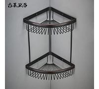 Panier Triangle D’Or En Cuivre Complet Panier En Filet De Style Européen Antique À Deux Étages Salle De Bain Étagère D’Angle De Salle De Bain Crochet Mural, Noir Antique Forme De Ventilateur À Deux Étages