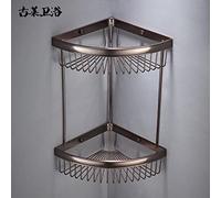 Panier Triangle D’Or En Cuivre Complet Panier En Filet De Style Européen Antique À Deux Étages Salle De Bain Étagère D’Angle Salle De Bain Armoire Murale Crochet, Marron Antique Forme De Ventilateur À Deux Étages