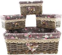 Panier universel 'Amour des roses', set de 4 pièces jardin cuisine grain, osier fendu, tissu