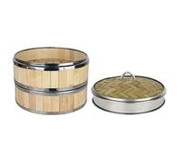 Panier Vapeur 2 Niveaux Cuiseur Vapeur Chinois avec Couvercle Boulette Traditionnelle Asiatique Cuisson Vapeur Ustensiles de Cuisine for Cuisson Légumes Viande Poisson Riz Dim Sum Petits Pains 17.8cm
