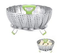 Panier Vapeur, 23,5*13 cm Pliable Panier Vapeur en Acier Inoxydable pour Casserole, Insert de Cuiseur Extensible avec Poignée et Base, Multifonction Ustensile de Cuisine pour Cuire Légumes et Aliments