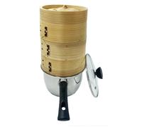 Panier vapeur 3 niveaux en bambou naturel avec couvercle 14CM - Lot avec casserole ou seul Lot Panier à vapeur + Casserole