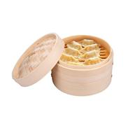 Panier Vapeur en Bambou - Panier Vapeur avec 2 Étages - 20 x 13,5 cm - 100% Bambou - Vapeur au-dessus d'une casserole - Adapté pour les boulettes, les légumes, le riz et plus - avec couvercle