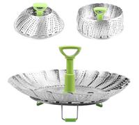 Panier Vapeur Pliable en Acier Inoxydable avec poignée Extensible pour légumes, Fruits(9-11 Pouces) 11 inch