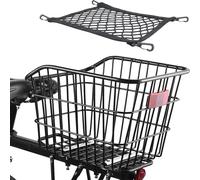Panier Vélo Arrière, 20l Avec Accessoires De Montage, Filet À Bagages, Et Réflecteur, Metal Noir