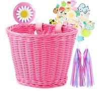 Panier Velo Enfant Fille Décoration Vélo avec Cloche de vélo, Vignette et Rubans Tassel pour Accessoires Bicyclette, Rose