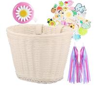 Panier Velo Enfant Fille Décoration Vélo avec Cloche de vélo, Vignette et Rubans Tassel pour Accessoires Bicyclette, Blanc
