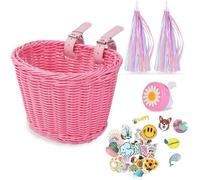 Panier Velo Enfant, Panier de Guidon de Vélo Enfant, Tricotage à la Main Panier Vélo pour Filles Garçons-ROSE