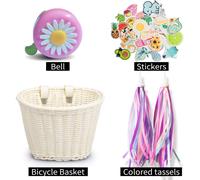 Panier Vélo Enfants,Avec Sangle Réglable Panier Velo Avant Avec Tassels Bell Diy Accessoire De Velo Pour Bicyclette Décoration(Blanc)