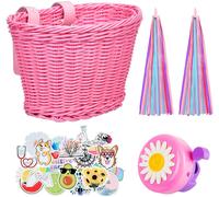Panier Vélo Enfants,Avec Sangle Réglable Panier Velo Avant Avec Tassels Bell Diy Accessoire De Velo Pour Bicyclette Décoration(Rose)