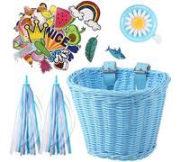 Panier Vélo Enfants,Avec Sangle Réglable Panier Velo Avant,With Bell,Diy Accessoire De Velo Pour Bicyclette Décoration(Bleu)