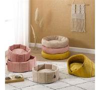 Panier velours pour animaux - Broderie fleurie - Diamètre 38cm Beige Beige G