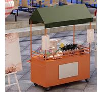 Panier Vente Automatique Mobile Avec Baldaulin Imperméable, Panier Nourriture Roulant À Vendre, Roues Verrouillables Pivotantes À 360°(Orange,160cm/63in)