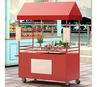 Panier Vente Automatique Mobile Avec Baldaulin Imperméable, Panier Nourriture Roulant À Vendre, Roues Verrouillables Pivotantes À 360°(Red,140cm/55.1in)