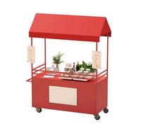 Panier Vente Automatique Mobile Avec Baldaulin Imperméable, Panier Nourriture Roulant À Vendre, Roues Verrouillables Pivotantes À 360°(Red,160cm/63in)