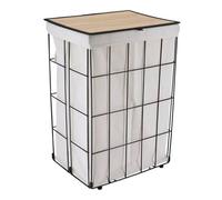 PANIERE A LINGE METAL PLIABLE COUVERCLE EN BAMBOU - NOIR/TISSU NATUREL