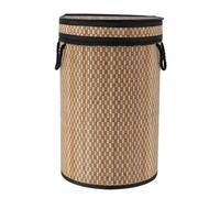 Paniere A Linge Pliable Bambou Et Coton Avec Couvercle Integre -naturel/noir - TENDANCE