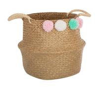 Paniere en paille tressée avec pompons