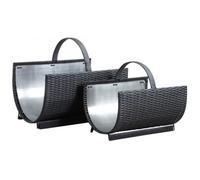 Paniers à bûches - Lot de 2 - Rotin synthétique gris - Aluminium - Dimensions variées
