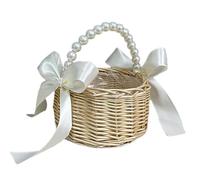 Paniers À Fleurs En Osier | Corbeilles Osier Avec Anse | Petit Panier En Osier Pour Fille De Mariage | Paniers De Fille De Fleur En Rotin Avec Poignée En Perles Et Ruban