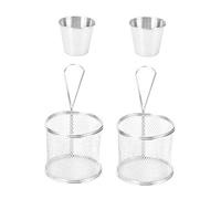 Paniers à friture en acier inoxydable, lot de 4 |Mini paniers à frites avec poignées et tasses à sauce |Panier à friture pour poulet/poisson/légumes |Antirouille et simple à