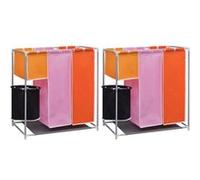 vidaXL Paniers à linge à 3 sections 2 pcs avec un bac de lavage
