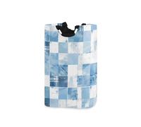 Paniers à linge à carreaux bleu clair et blanc, pliables et imperméables avec poignée robuste pour jouets de bureau 51 L canastas para ropa sucia ni?os